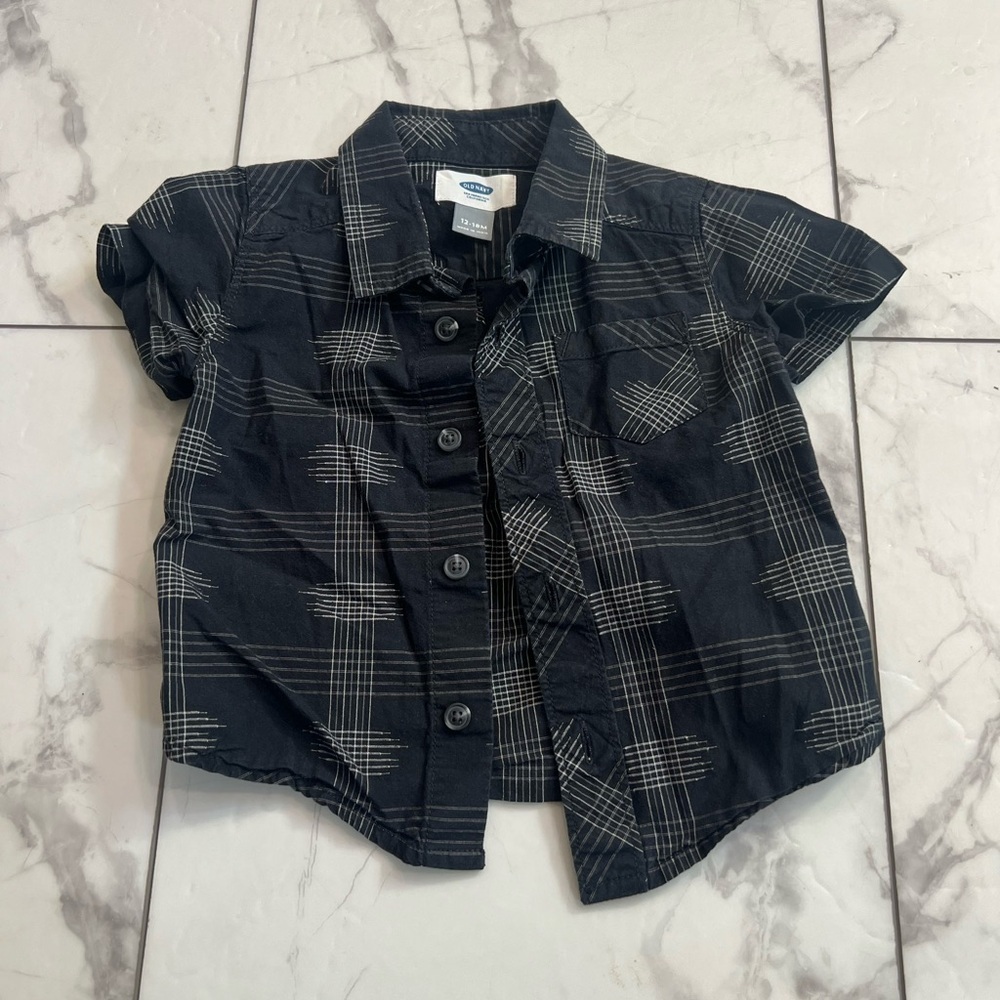 Old Navy Kids Black and White Patterned Button Down Shirt